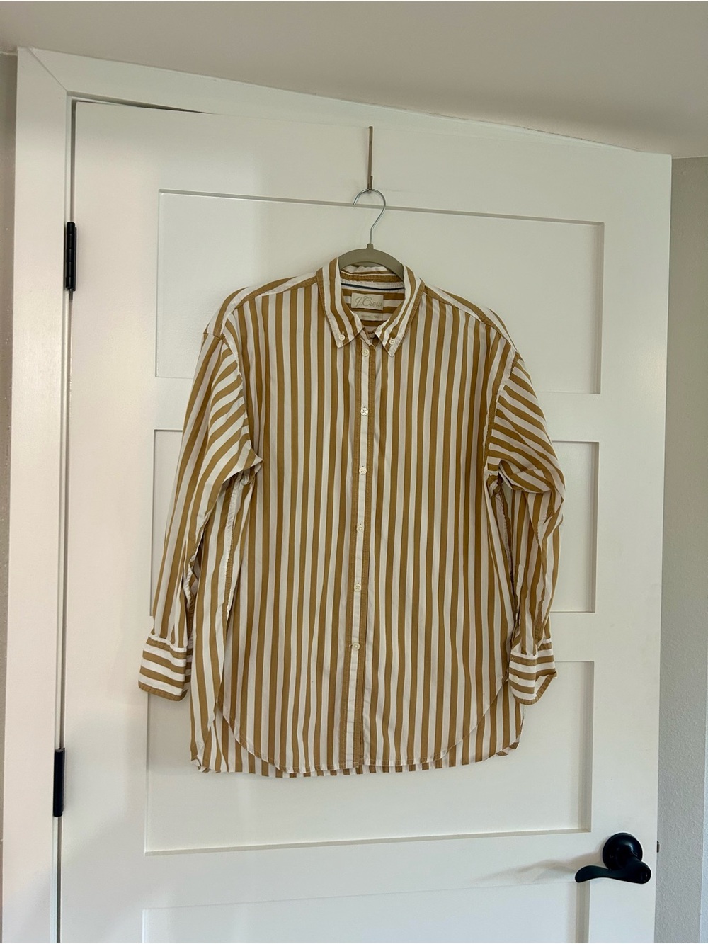 J. Crew Women's Long-Sleeve Striped Button-Up - White & Tan Size 10